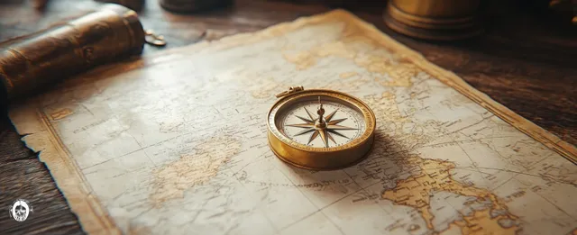 Vintage Compass on Antique World Map for Travel Exploration Concept