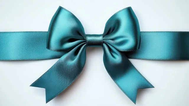 Turquoise satin ribbon bow centered on a light background
