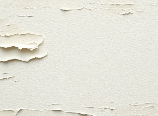 Off-white paint flakes curl away from a wall, revealing a rough textured layer beneath.