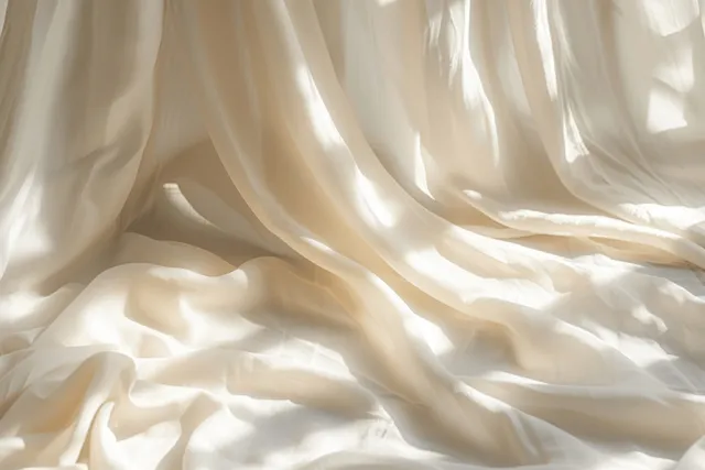 Soft linen fabric texture with window sunlight beams and gentle shadows in beige folds