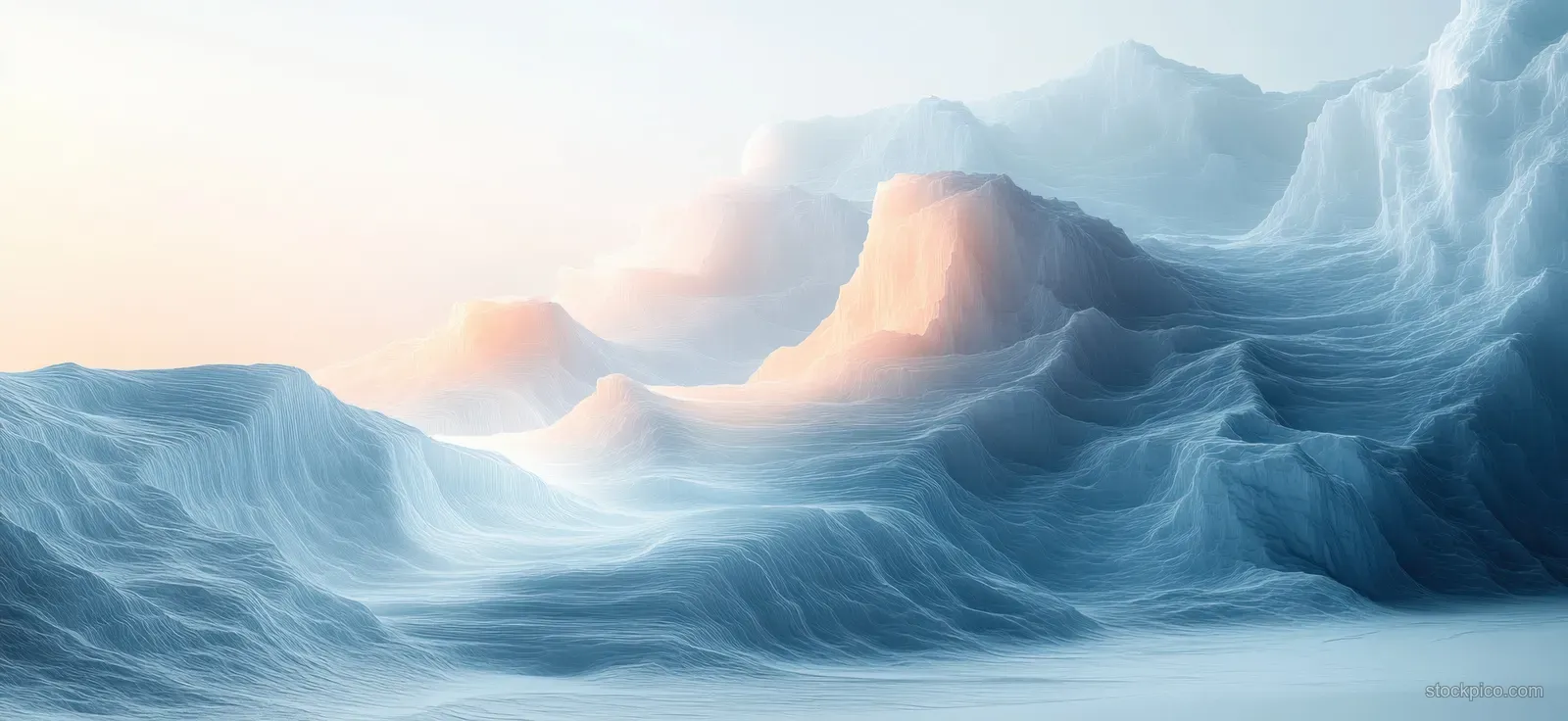 Misty blue ocean waves with spray glow beneath dark mountain silhouettes in a long-exposure look.