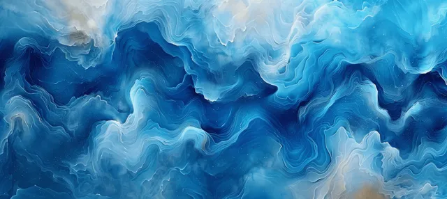 Dreamy blue ocean watercolor swirls with cloudlike waves and white marbling texture