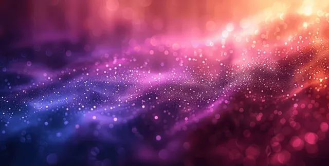 Grainy purple to red gradient banner with blurred light rays and sparkling bokeh