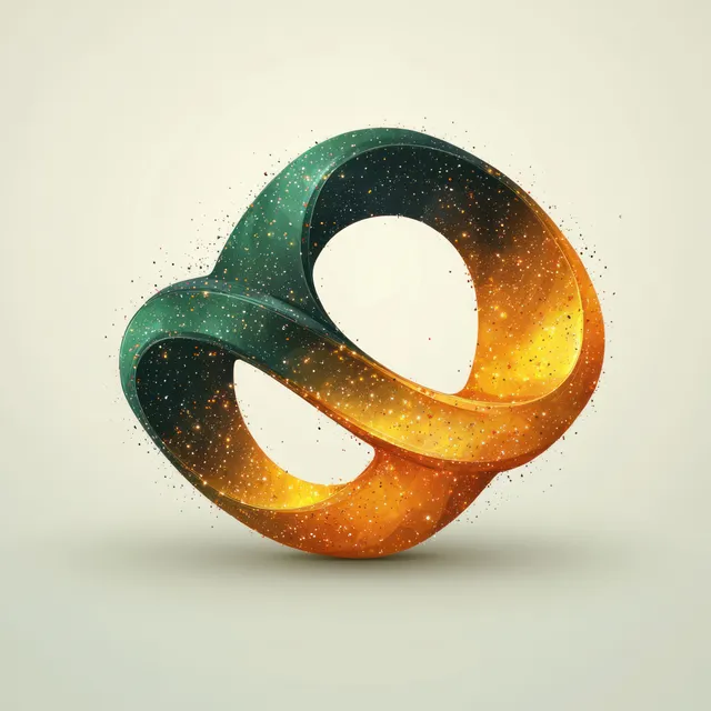 Glowing infinity emblem for a 60th anniversary with green and gold gradient speckles on a light background.