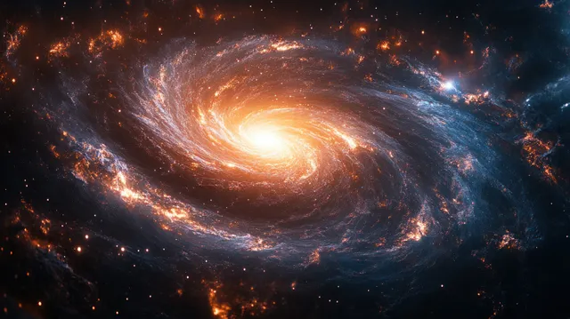 A luminous spiral galaxy with glowing nebula arms and scattered starlight across deep space.