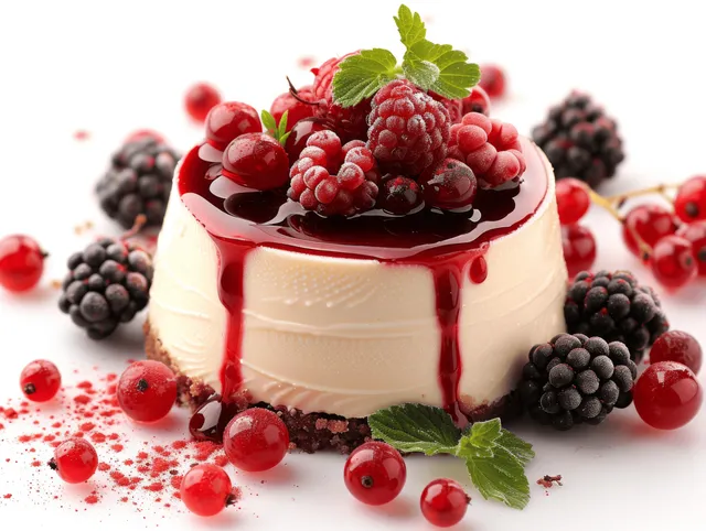 Berry Panna Cotta Dessert with Red Jelly and Fresh Berries