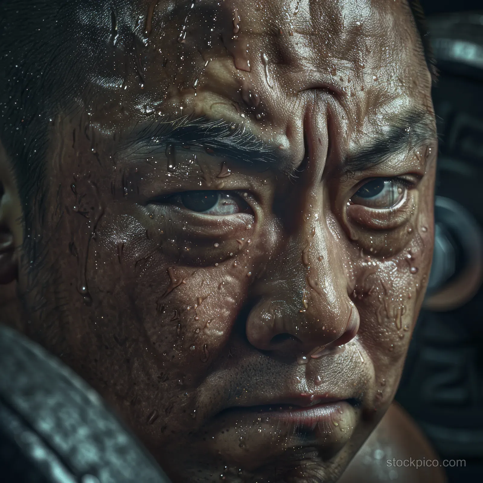 A Taiwanese weightlifter holds a barbell in a gym, chalk on hands and a concentrated expression.