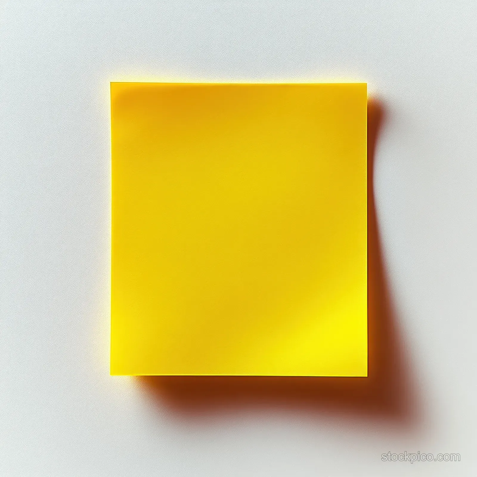 Bright yellow sticky note on a white surface with a soft shadow underneath.