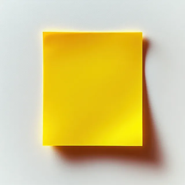 Bright yellow sticky note on a white surface with a soft shadow underneath.