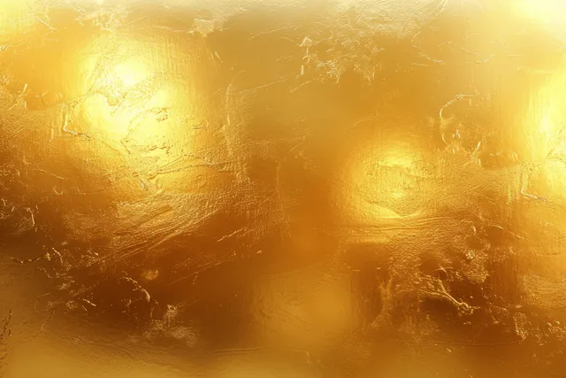 Golden foil texture background with embossed pattern and soft glowing light reflections.