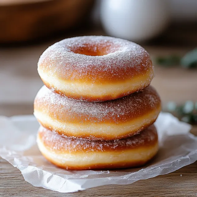 Stack of Sugar-Dusted Doughnuts with Strawberry Jam Filling