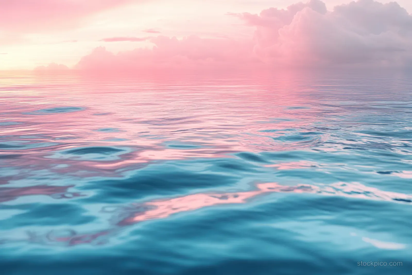 Sunset ripples on the ocean create pink and teal reflective light patterns across the water.