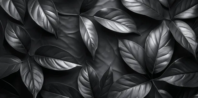 Abstract dark foliage background with textured black leaves and soft satin ripples, ideal for atmospheric design themes.
