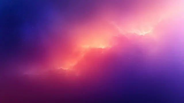An orange and purple nebula glows across a dark starfield with soft interstellar haze.
