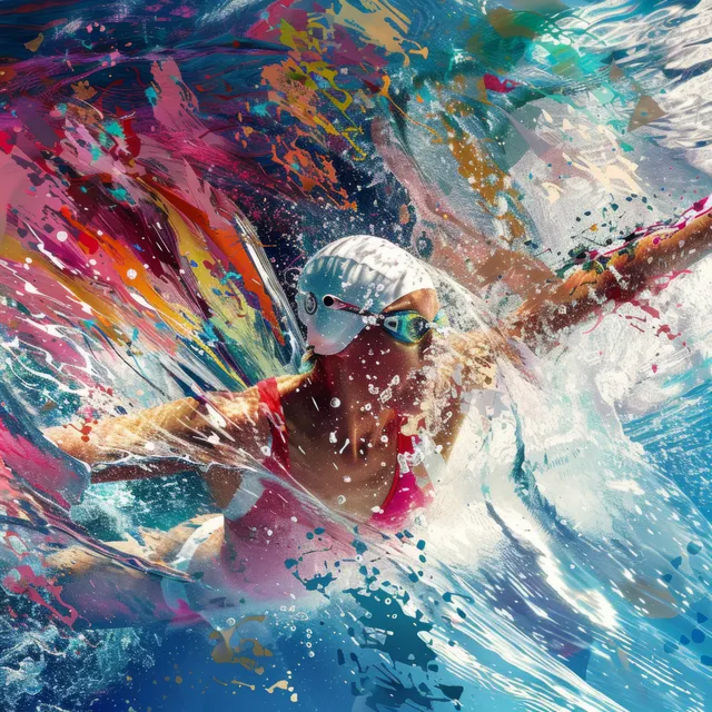 An Italian swimmer propels through the 200m freestyle, showcasing dynamic motion and vibrant water splashes.