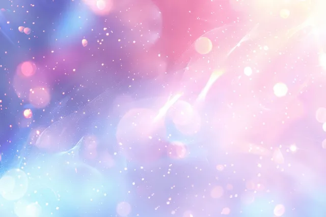 Holographic pastel blue and white bokeh lights with rainbow lens flare glow