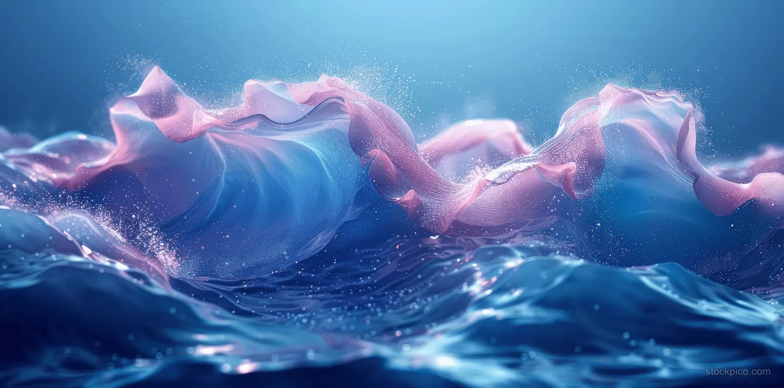 Deep blue ocean waves with aqua teal watercolor swirls and foamy ripples across the frame.