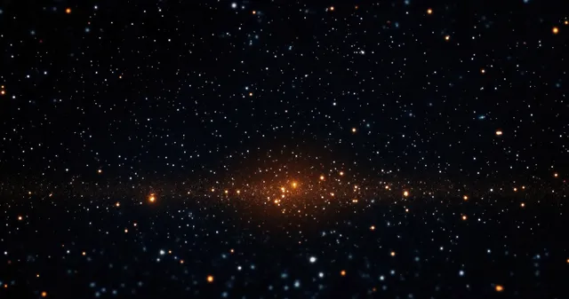 A dense band of orange and white stars stretches across a dark night sky in deep space.