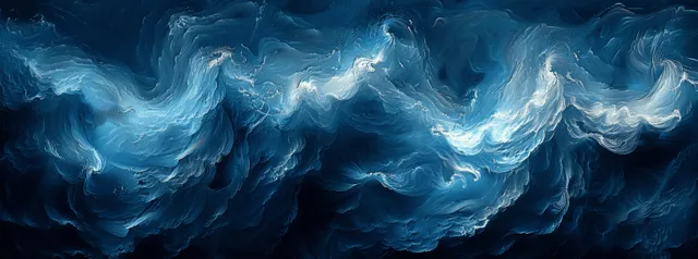 Dark blue abstract water texture with swirling ocean waves and bright glowing highlights.