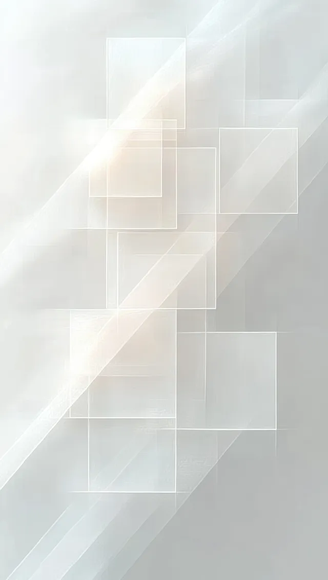 Transparent layered square blocks float over a white background with soft shadows and subtle geometric texture.