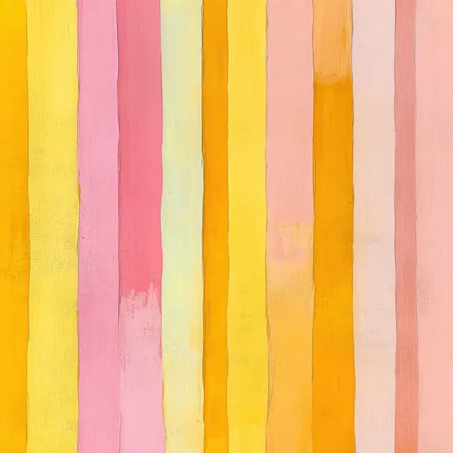 Hand-painted vertical stripes in yellow, pink, and peach with visible brush texture