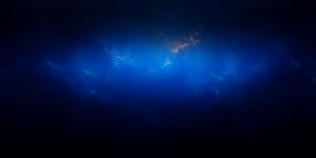 Glowing blue nebula drifting through dark outer space with faint orange edge glow