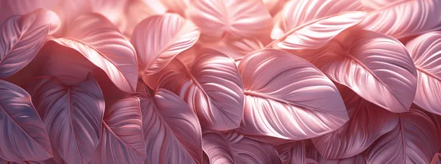 Pastel pink monstera leaves overlap in a soft abstract wallpaper pattern with visible layered veins.