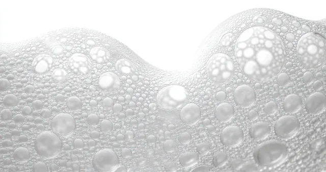 Translucent soap bubbles clustered together create a wavy textured pattern on a white background.