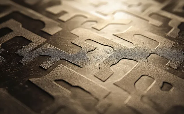 Minimalist arrow pattern relief surface with directional shapes and moody shadow depth