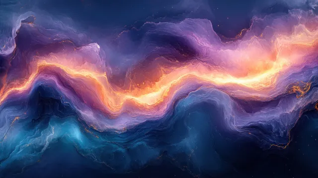 Iridescent electric waves ripple across dark cosmic background with glowing neon edges