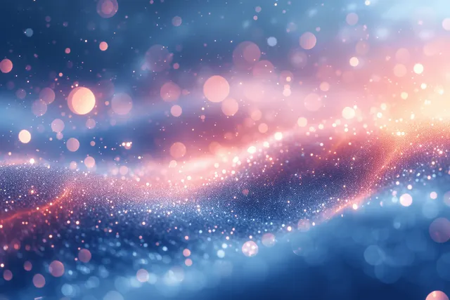 Prismatic light flare over glossy blue and pink abstract waves