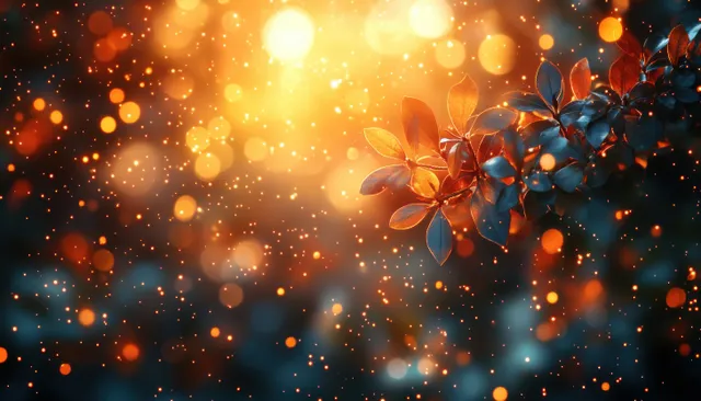Abstract floral bokeh scene with warm golden light and dark backdrop