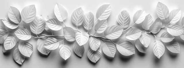 White 3D floral leaf tile wall texture with geometric pattern and soft shadow background