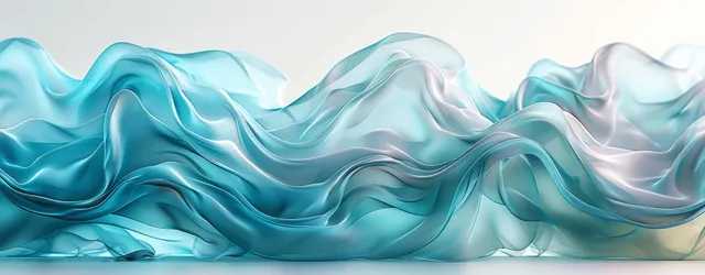 Futuristic glass wave abstract background with blue-green refraction and glossy liquid ribbons