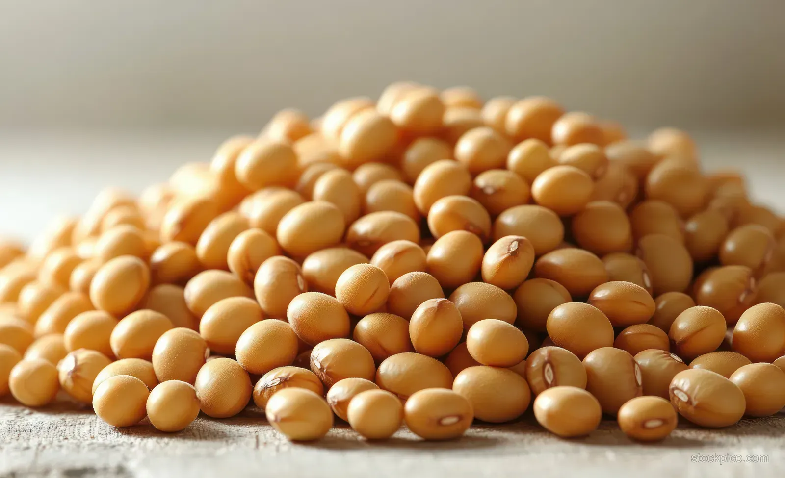 Organic dried soybeans piled together isolated on a white background.