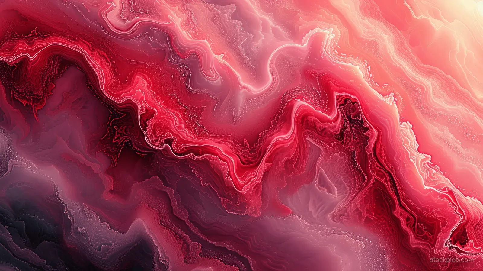 Swirling red and pink abstract waves with glowing contours suggest menstrual pain and reproductive health.