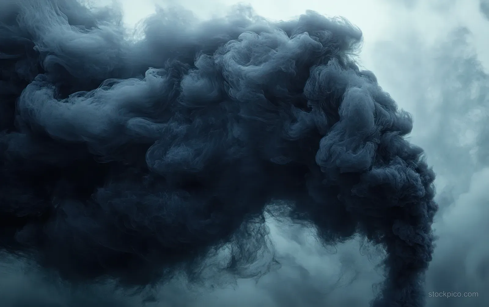 A thick plume of black smoke billows across a dark sky after an explosion.