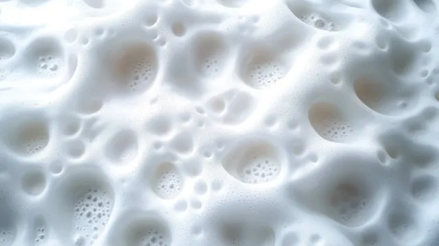 Close-up of clustered white foam bubbles covering a wet surface with soft frothy texture.