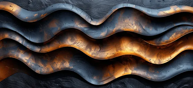 Abstract dark brown wood texture with wavy carved grain and rustic surface detail, providing ample copy space.