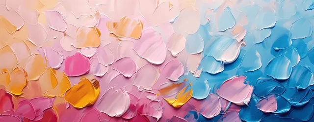 Pastel flower petals scatter across a soft abstract background in pinks and blues