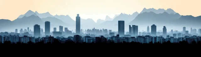 Minimal Milan skyline silhouette with cathedral spire and distant mountains at sunrise
