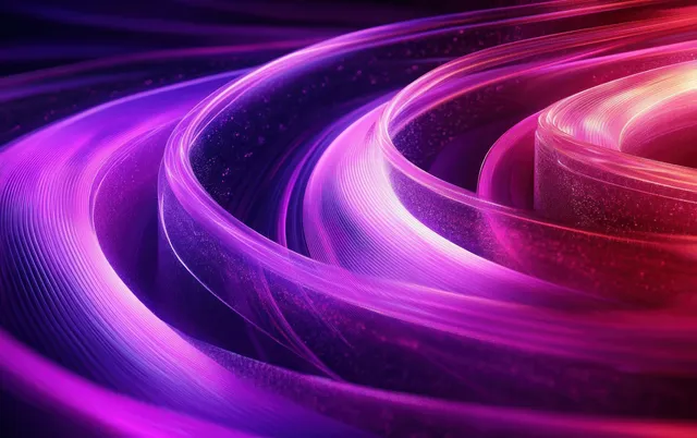 Neon purple and pink ribbon trails spiral through a futuristic glowing tunnel