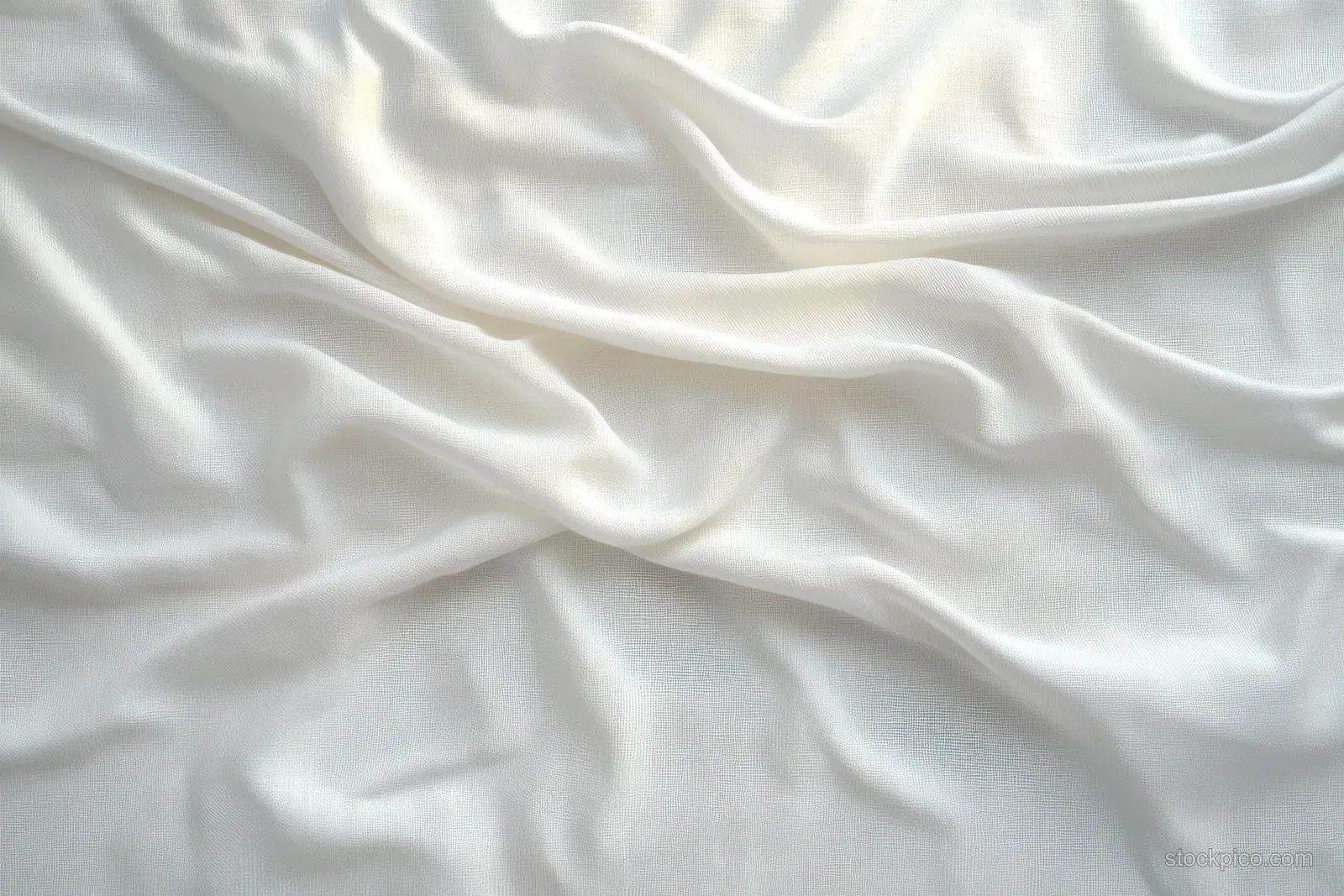 White wrinkled fabric draped in soft folds with natural light and gentle shadow gradients.