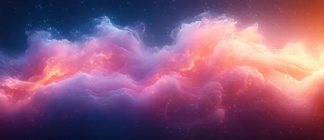 Pink and blue nebula clouds swirl across a dark space gradient background