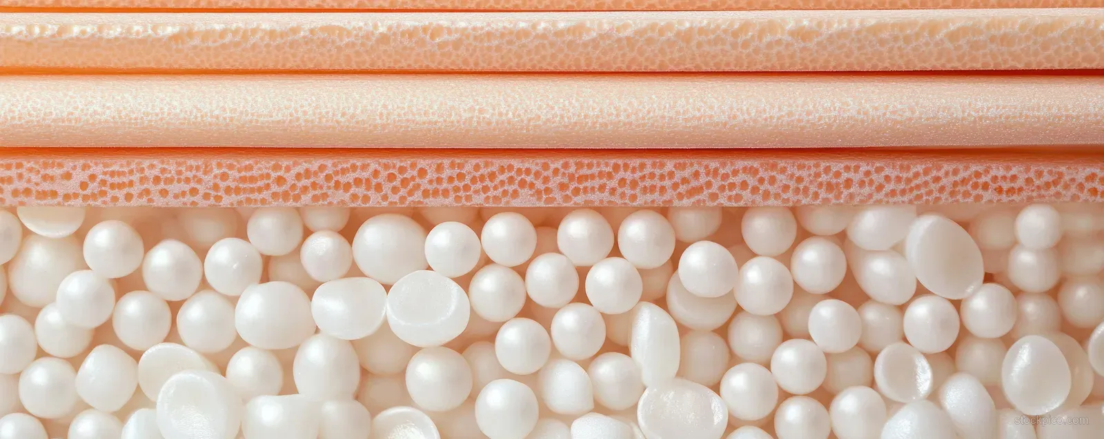 Wax beads with a wooden spatula placed on a pink background in a skincare depilation setup.