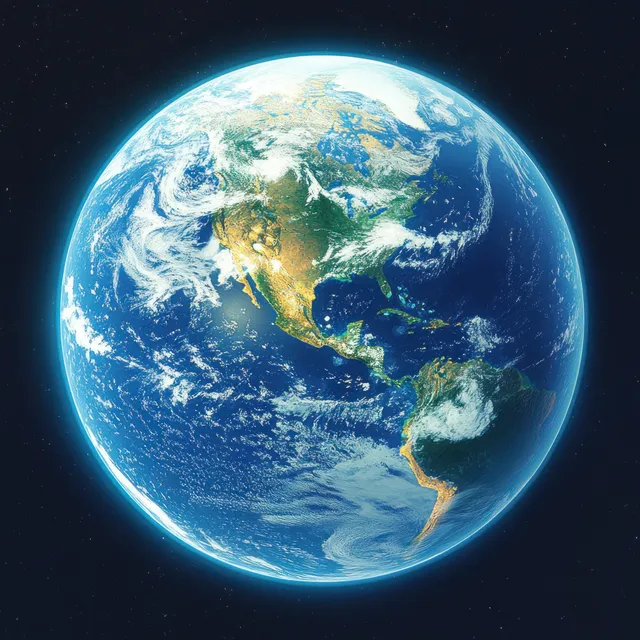 Earth from space with glowing twilight atmosphere and visible North and South America coastlines.