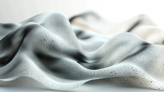 Abstract grunge halftone fabric waves in black and white with dot texture