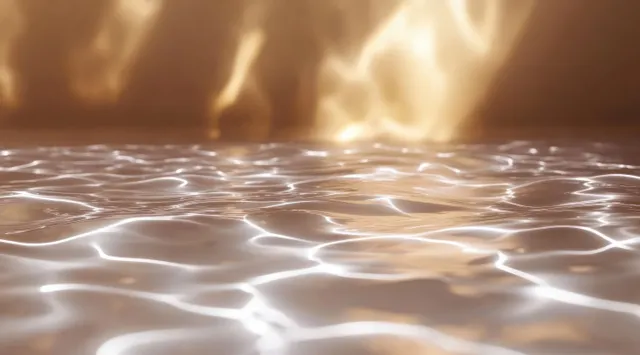 Sunlit beige interior backdrop with watery caustic ripples across a warm surface