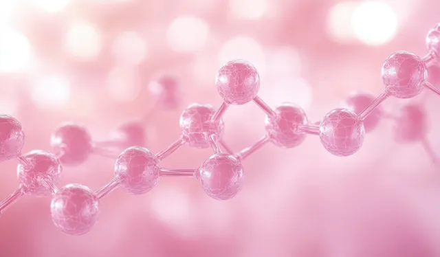 Pink molecular collagen chain illustration floating in soft skincare light