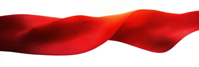 Vibrant red satin ribbon flowing in wavy curves across a soft gradient background.
